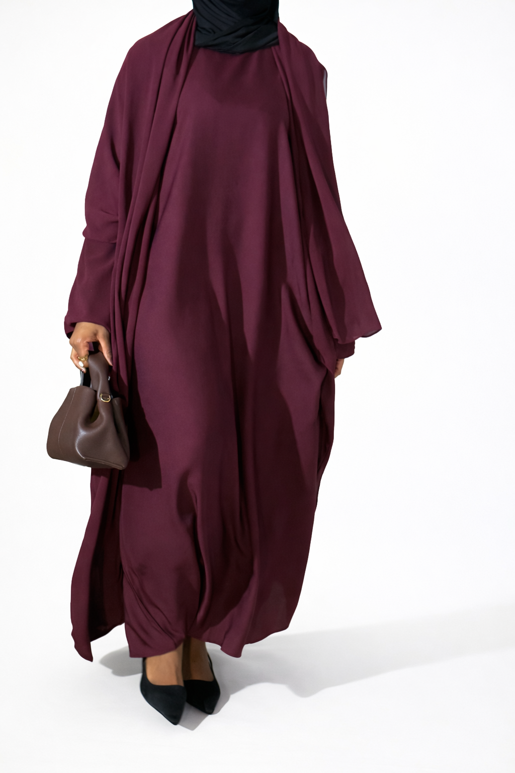 Abaya 3 pièces Bordeaux