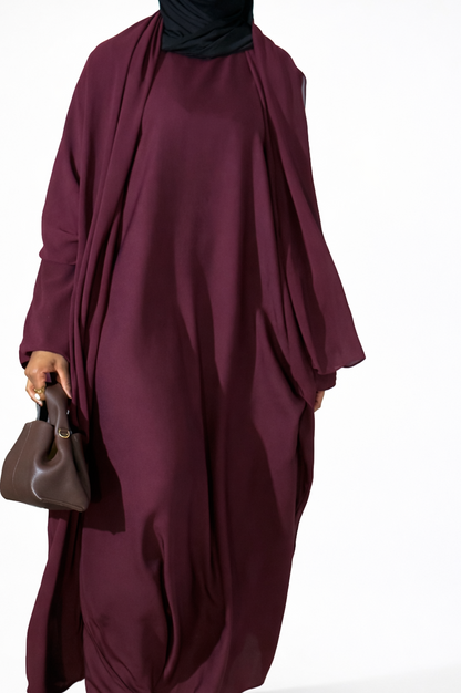 Abaya 3 pièces Bordeaux
