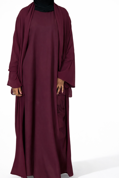 Abaya 3 pièces Bordeaux