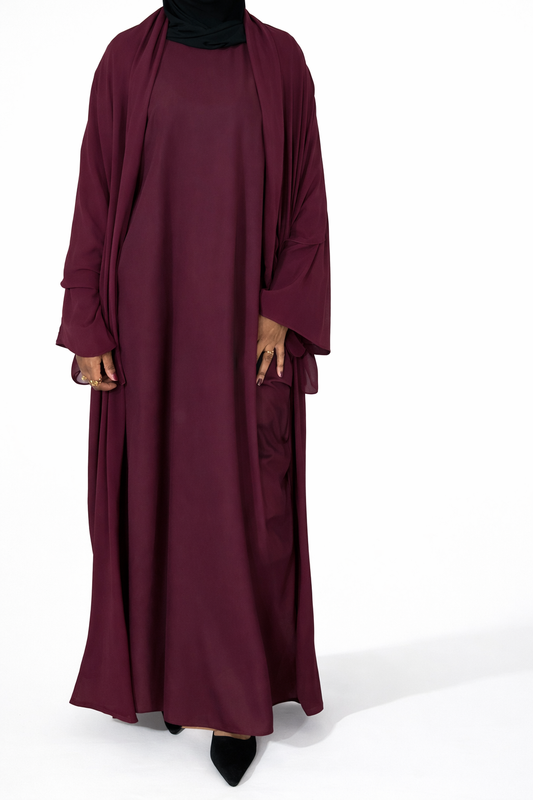 Abaya 3 pièces Bordeaux