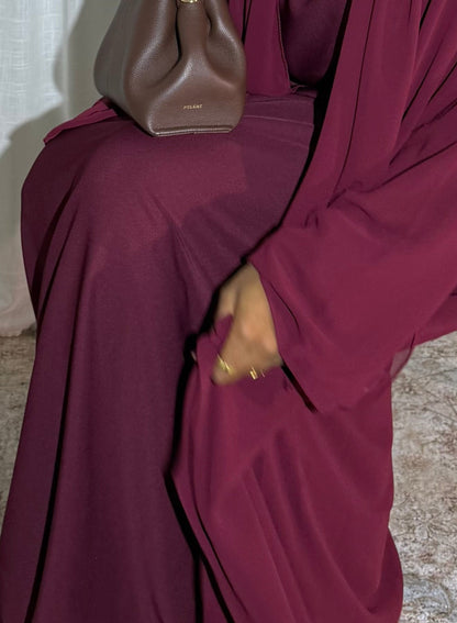 Abaya 3 pièces Bordeaux