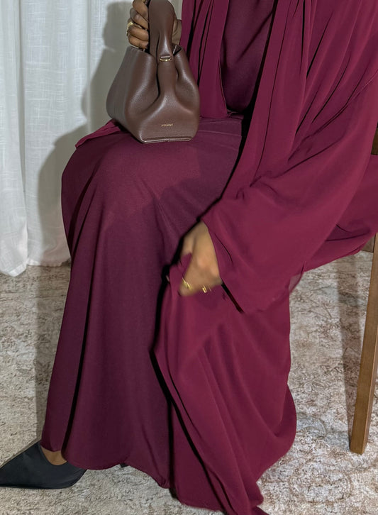 Abaya 3 pièces Bordeaux